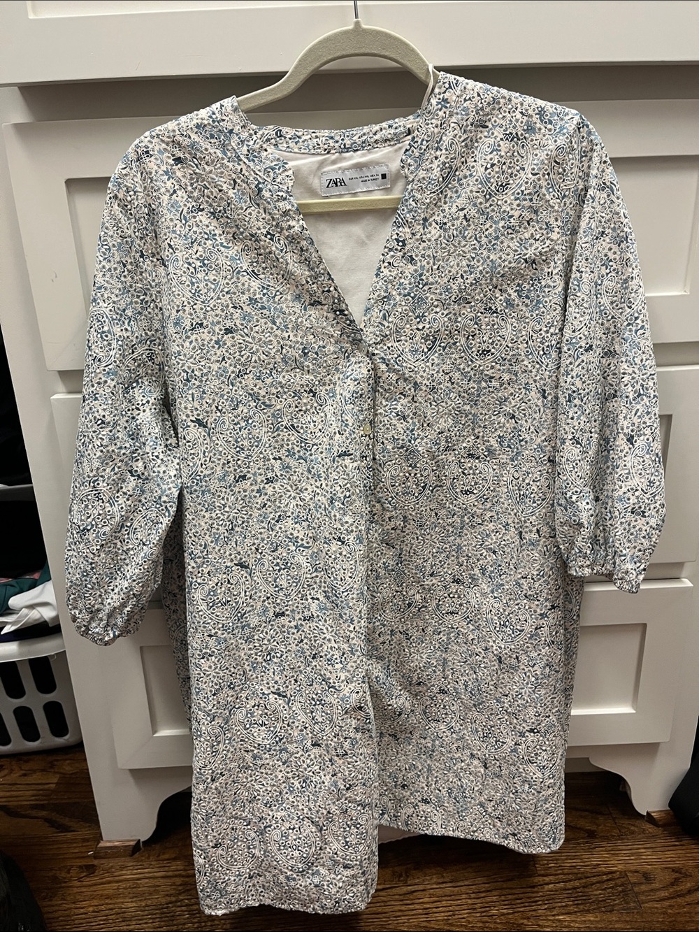 Zara Blue & White Floral Button-Front Tunic